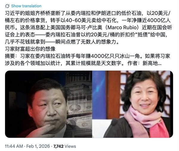 xi's syster has been taking china government money